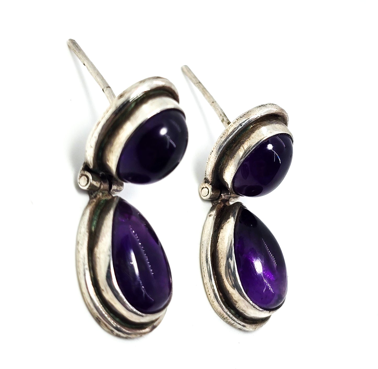 Amethyst purple gemstone articulated sterling silver earrings