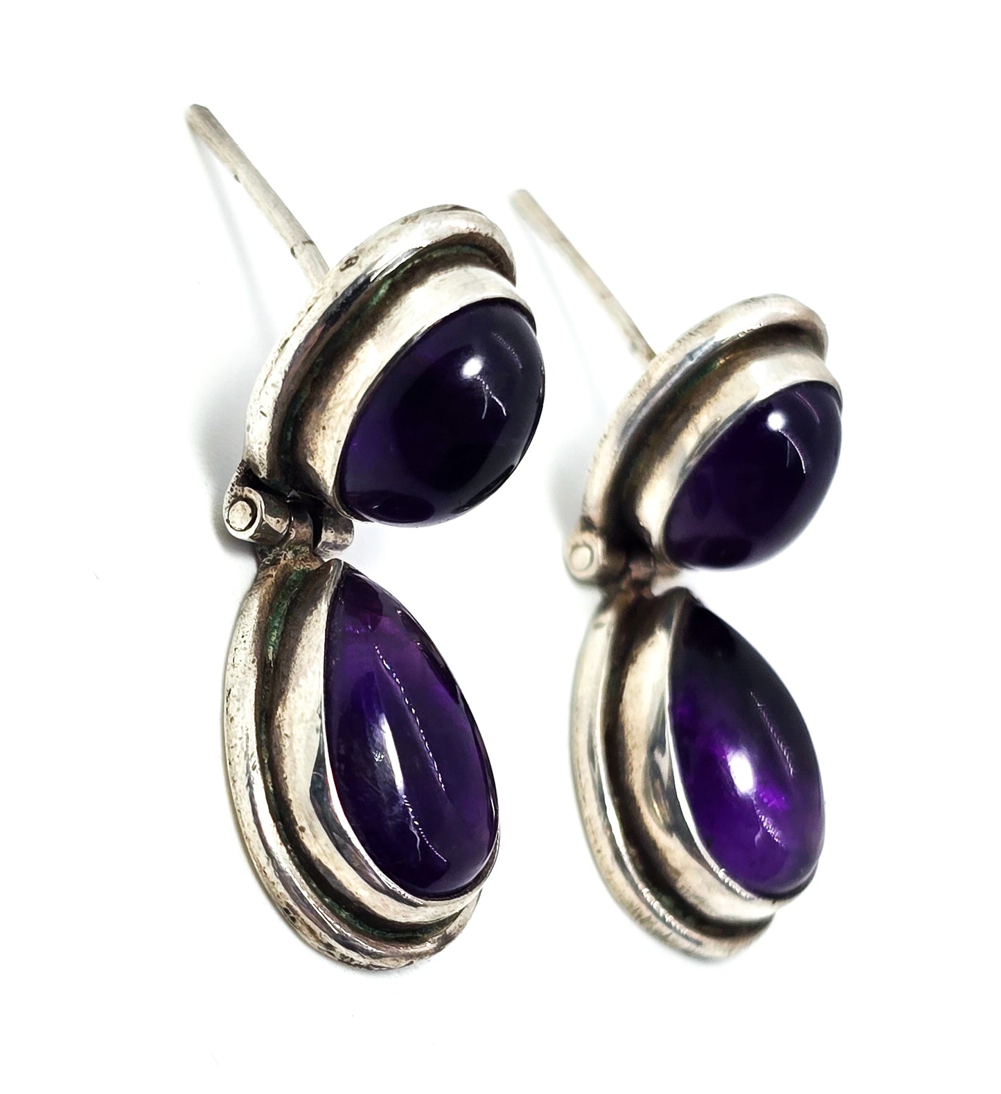 Amethyst purple gemstone articulated sterling silver earrings