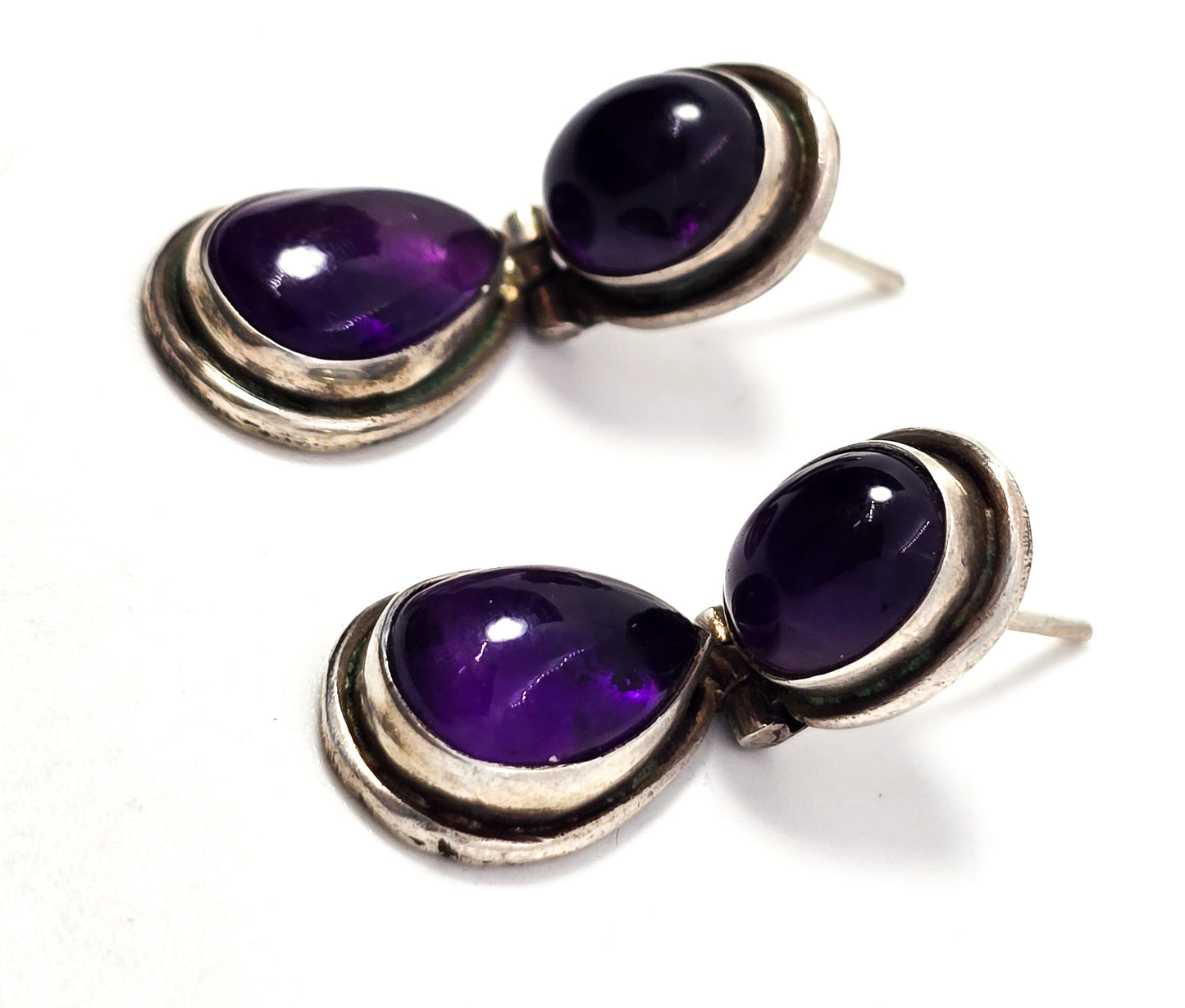 Amethyst purple gemstone articulated sterling silver earrings