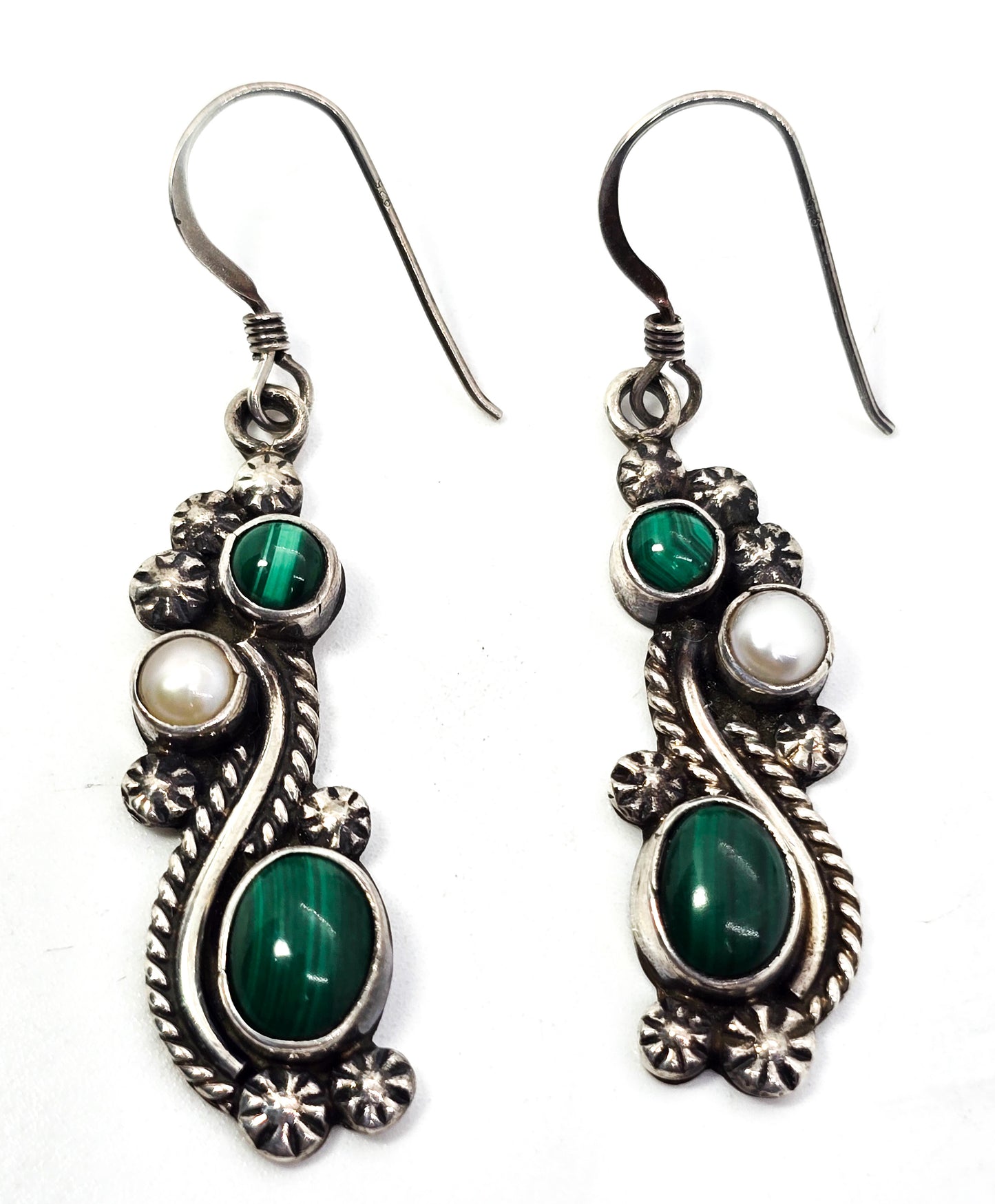 Malachite & Pearl Southwestern Desert Rose Trading DTR Jay King sterling silver earrings