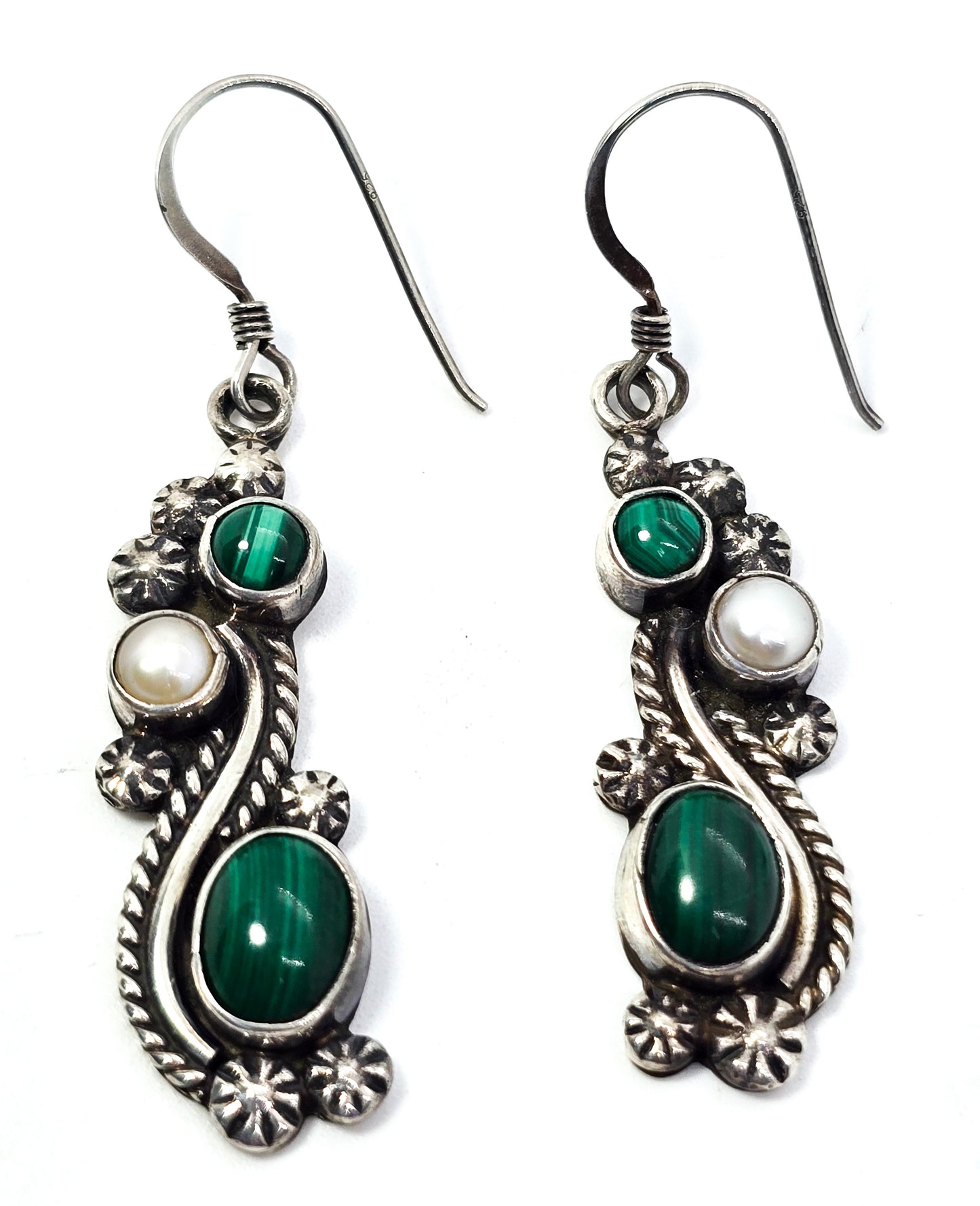 Malachite & Pearl Southwestern Desert Rose Trading DTR Jay King sterling silver earrings