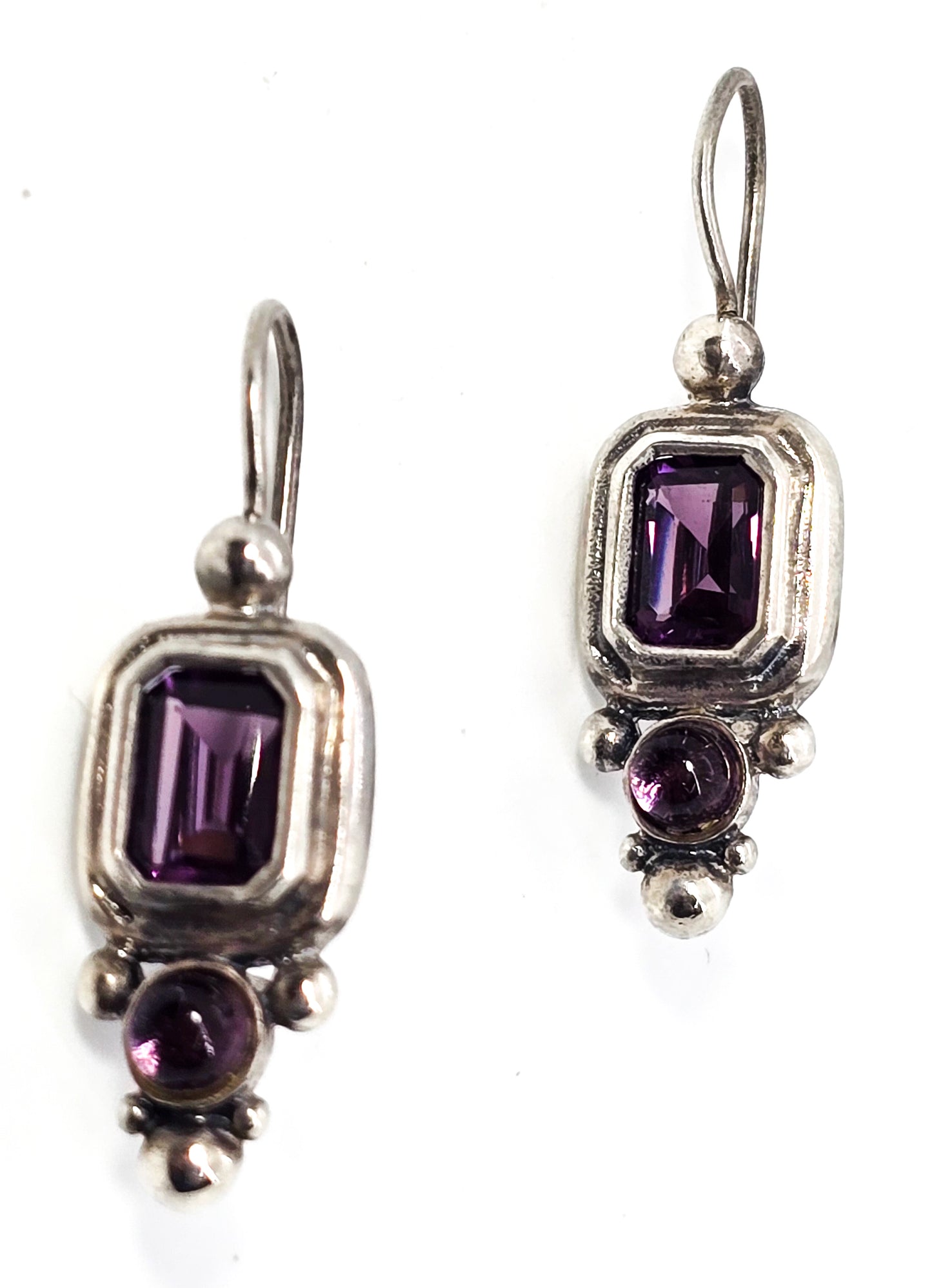 Synthetic Amethyst large Balinese style sterling silver signed K earrings