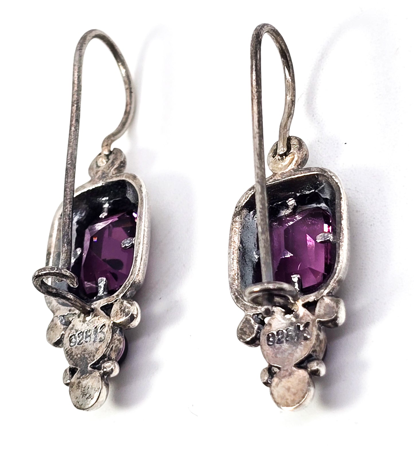 Synthetic Amethyst large Balinese style sterling silver signed K earrings