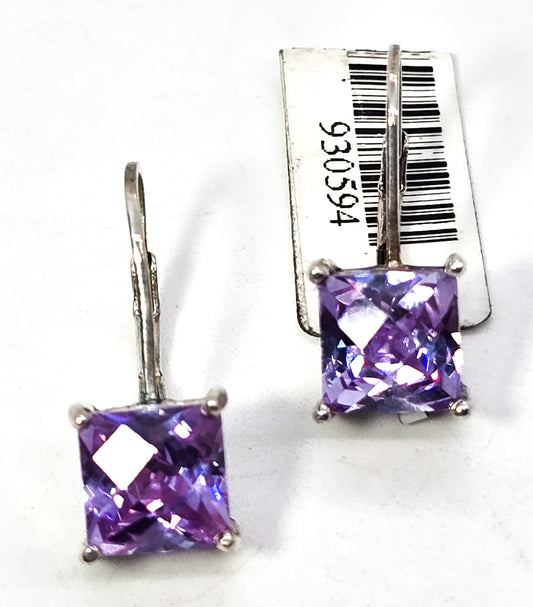 Princess Cut 3ct Purple Cubic Zirconia CZ JJT lever back sterling silver earrings