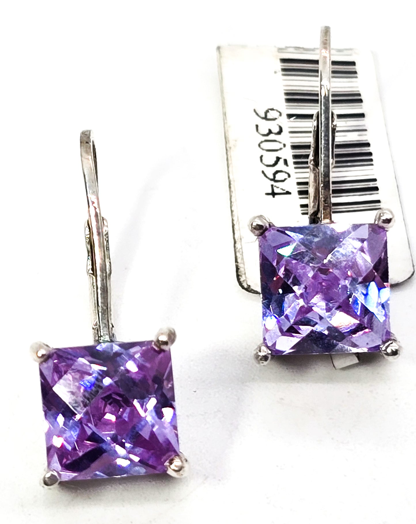 Princess Cut 3ct Purple Cubic Zirconia CZ JJT lever back sterling silver earrings