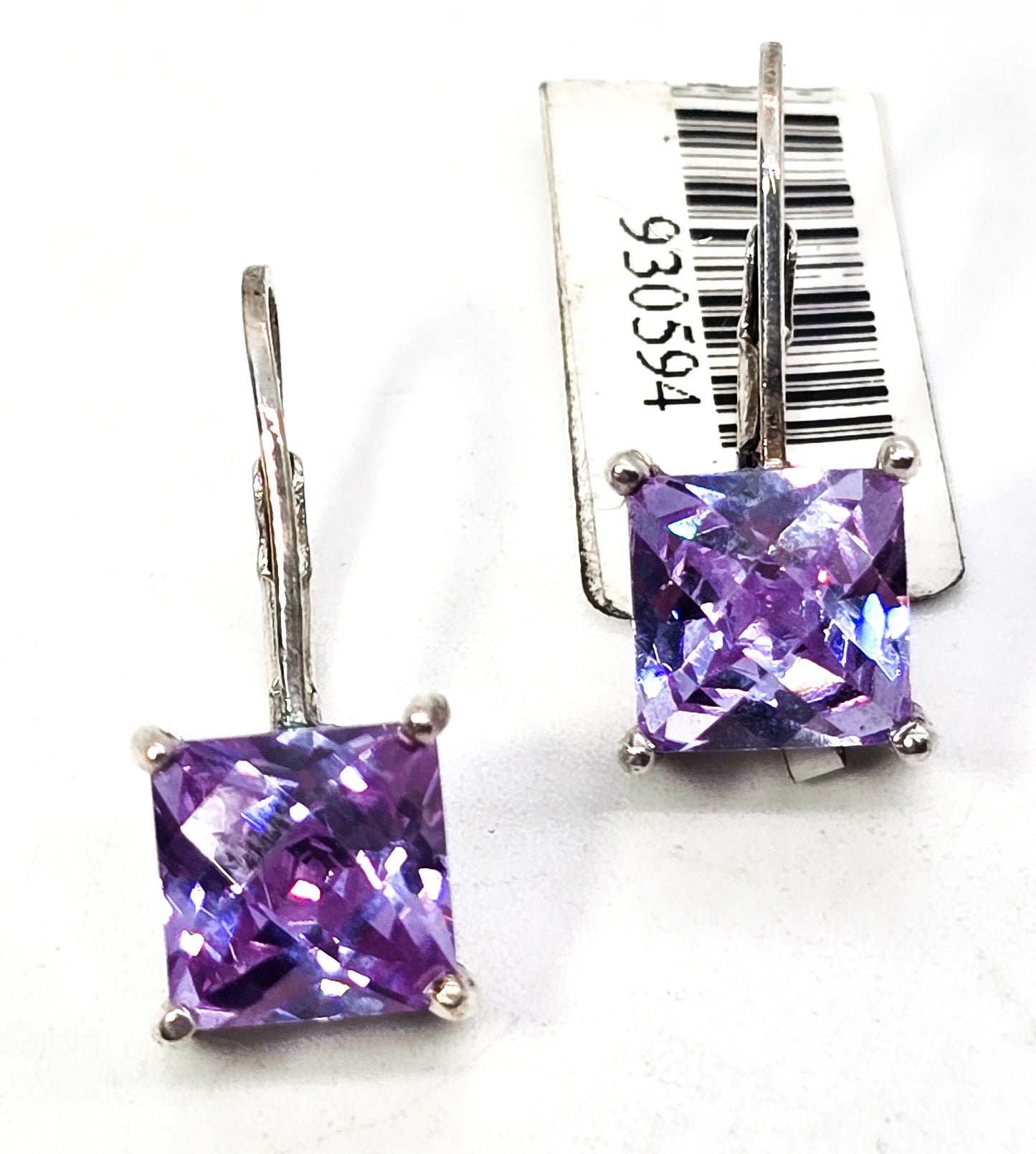 Princess Cut 3ct Purple Cubic Zirconia CZ JJT lever back sterling silver earrings