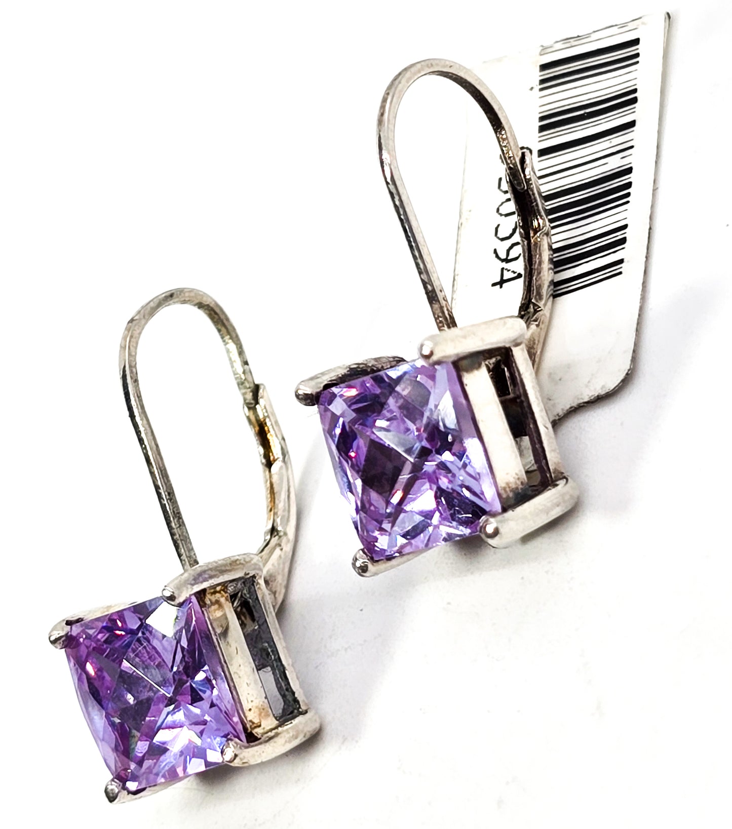 Princess Cut 3ct Purple Cubic Zirconia CZ JJT lever back sterling silver earrings