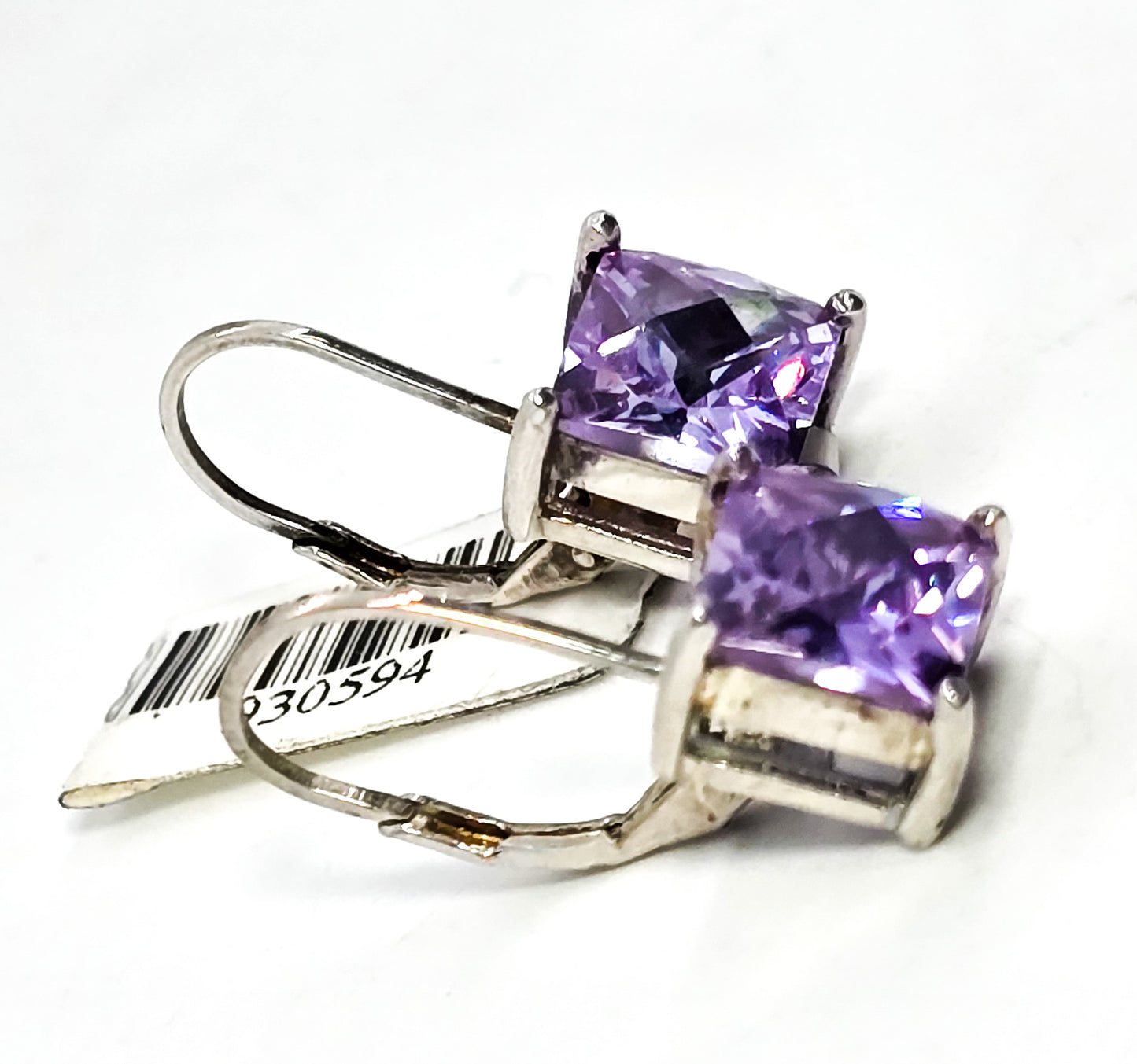 Princess Cut 3ct Purple Cubic Zirconia CZ JJT lever back sterling silver earrings