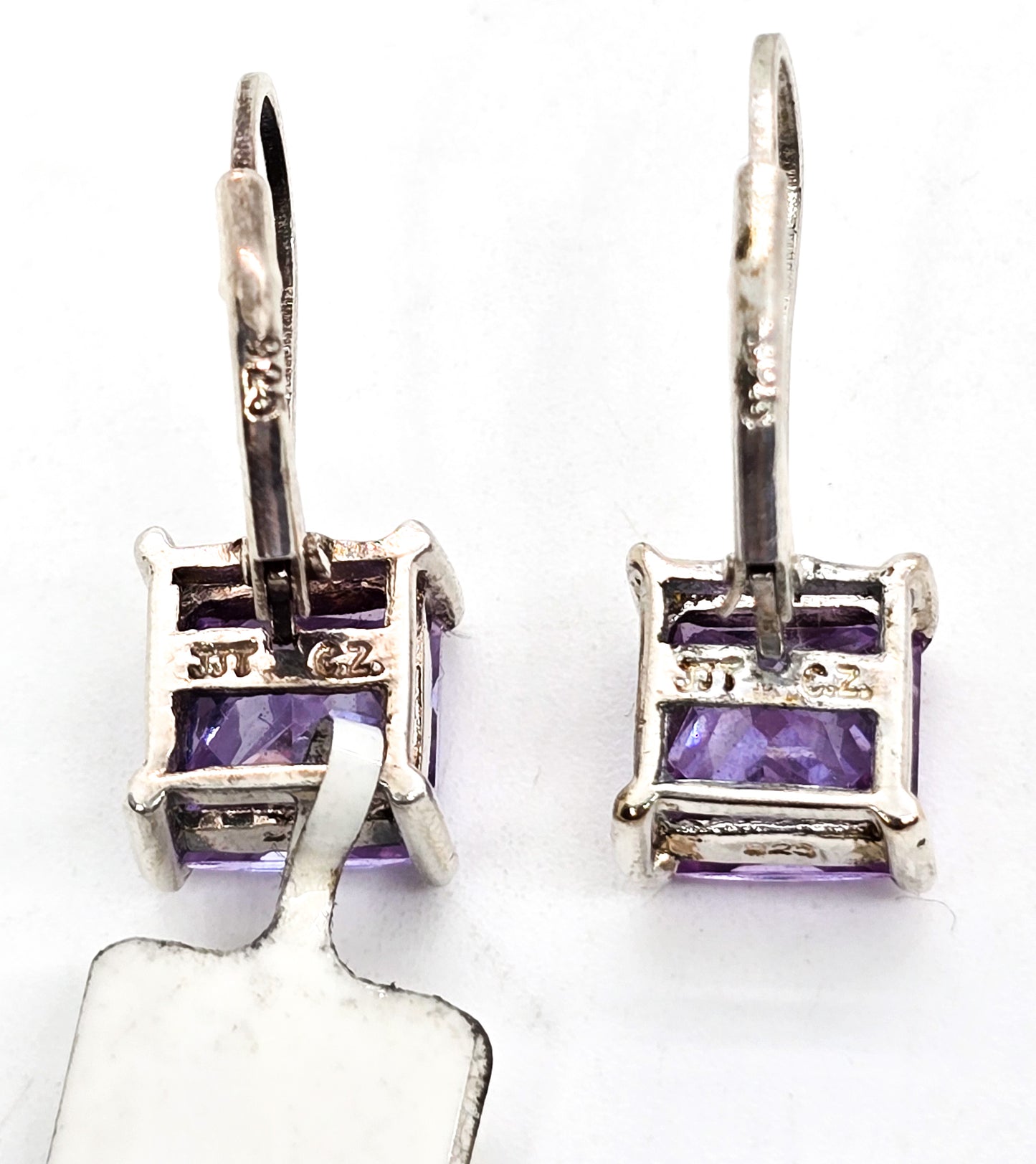 Princess Cut 3ct Purple Cubic Zirconia CZ JJT lever back sterling silver earrings