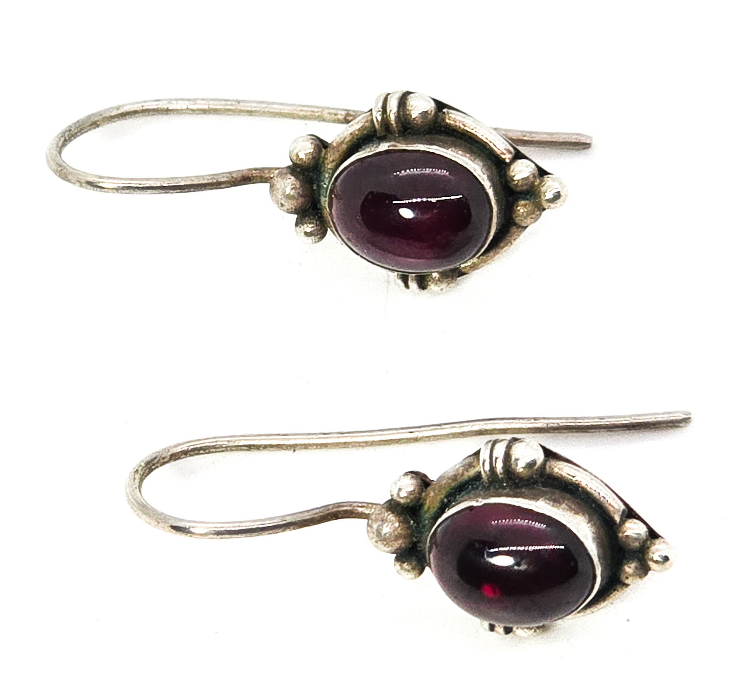 Deep Blood red Garnet Bali Balinese tribal style sterling silver drop earrings