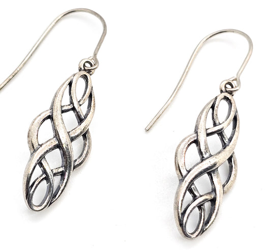 PAJ Celtic knot long Irish never ending trinity knot Druid sterling silver earrings