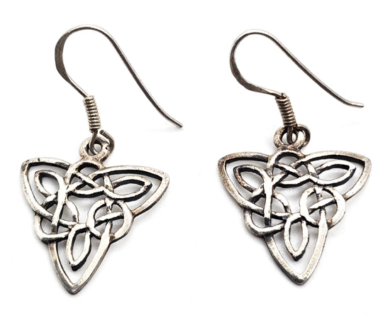 Celtic knot long Irish trinity knot Triangle Druid sterling silver earrings