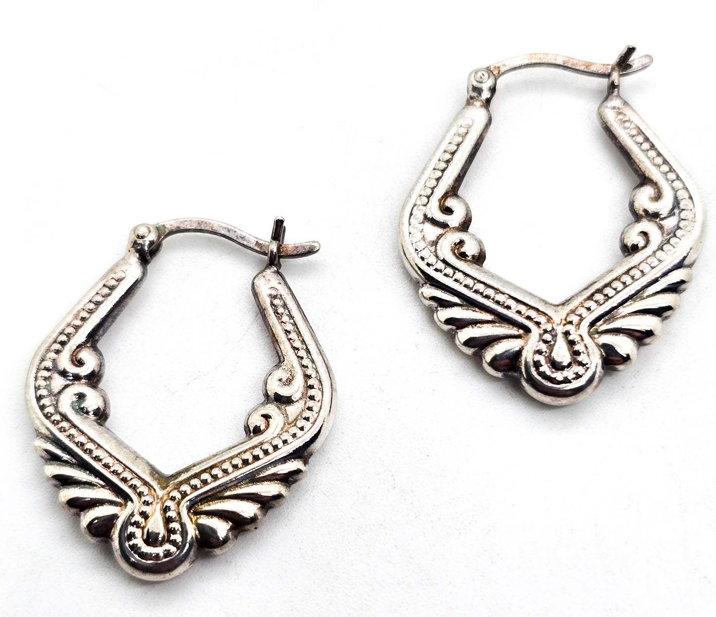 Puffy tribal holloware vintage large sterling silver lever back earrings signed A