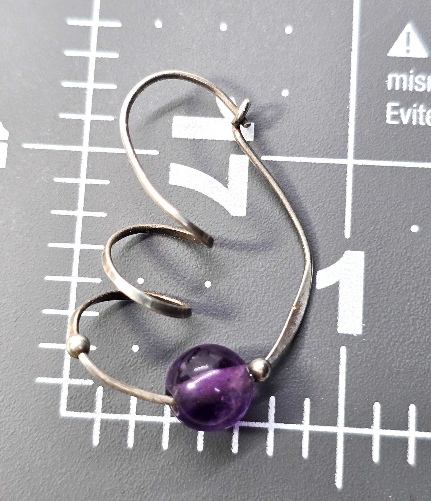 Amethyst purple beaded Artisan sterling silver twisted spiral vintage hoop earrings