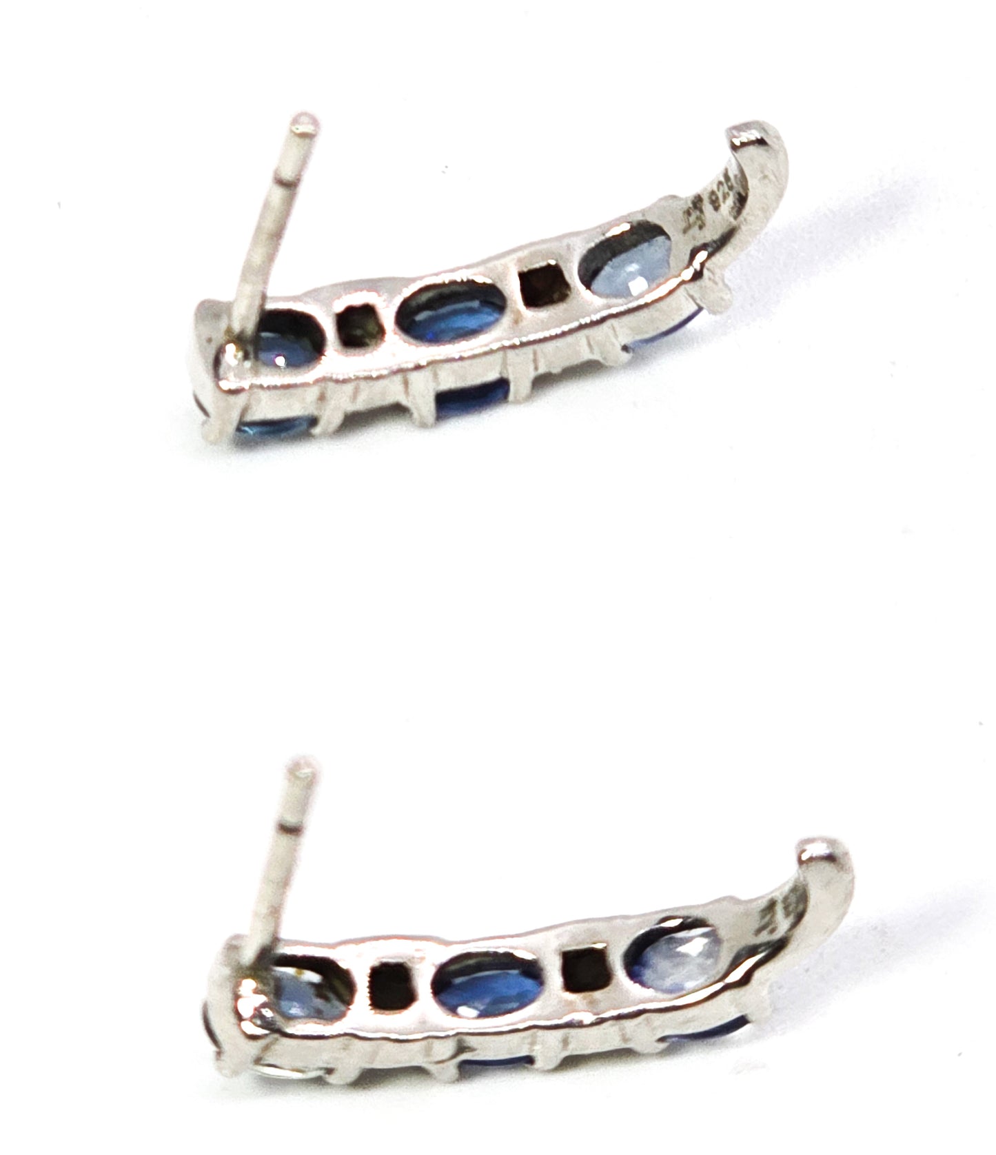 Blue topaz and diamond chip sterling silver crescent hoop LJ earrings