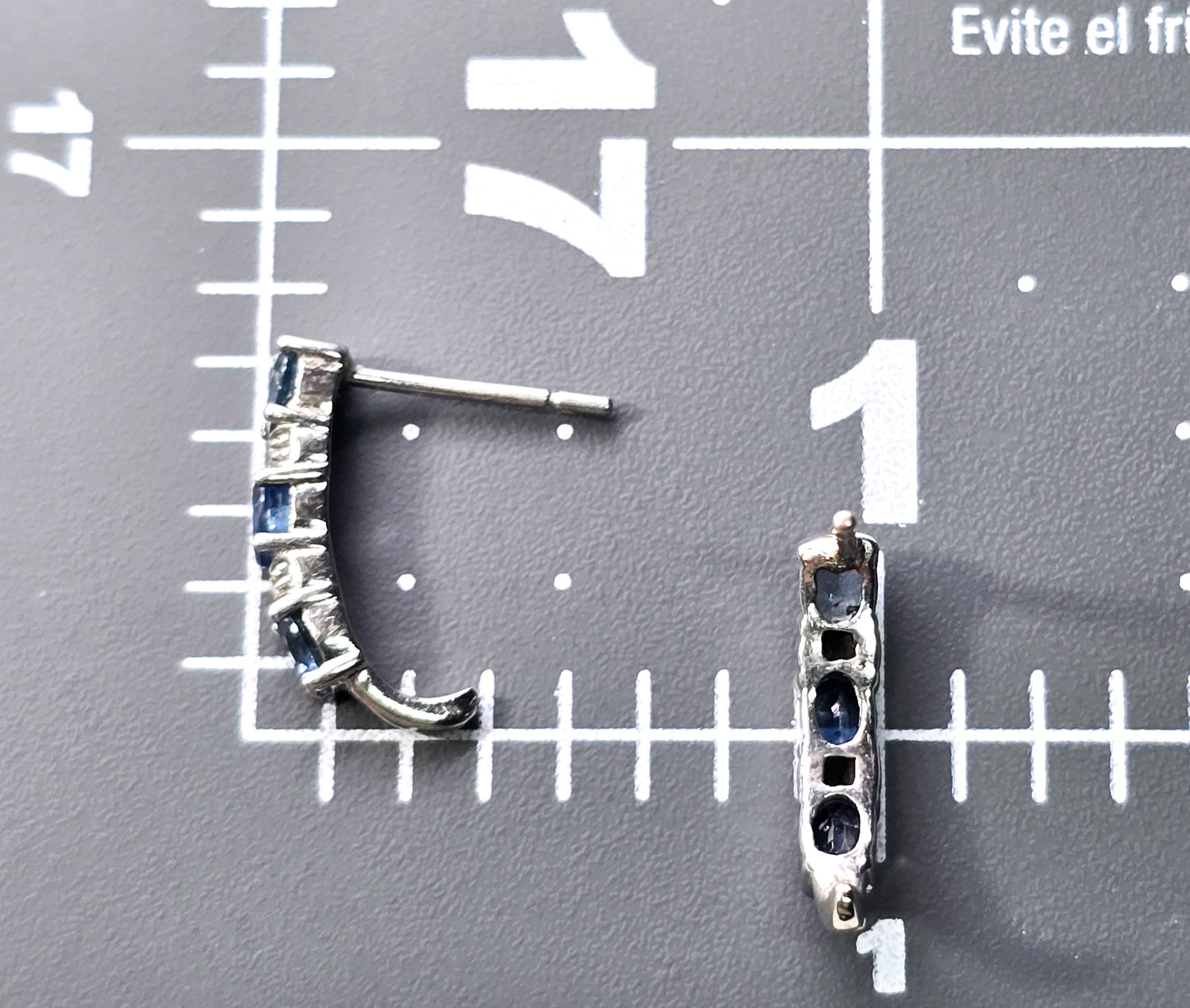 Blue topaz and diamond chip sterling silver crescent hoop LJ earrings