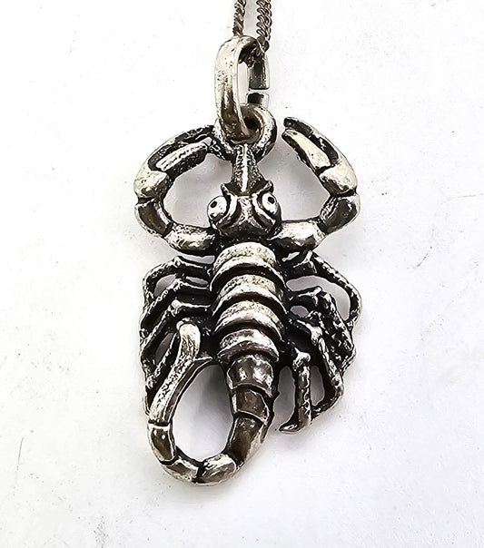 Scorpion solid sterling silver detailed insect bug pendant necklace