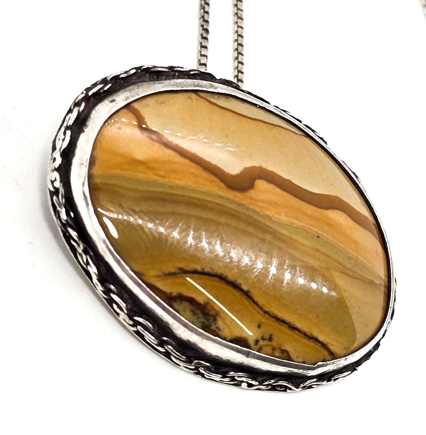 Native American Owyhee Picture landscape jasper sterling silver vintage necklace