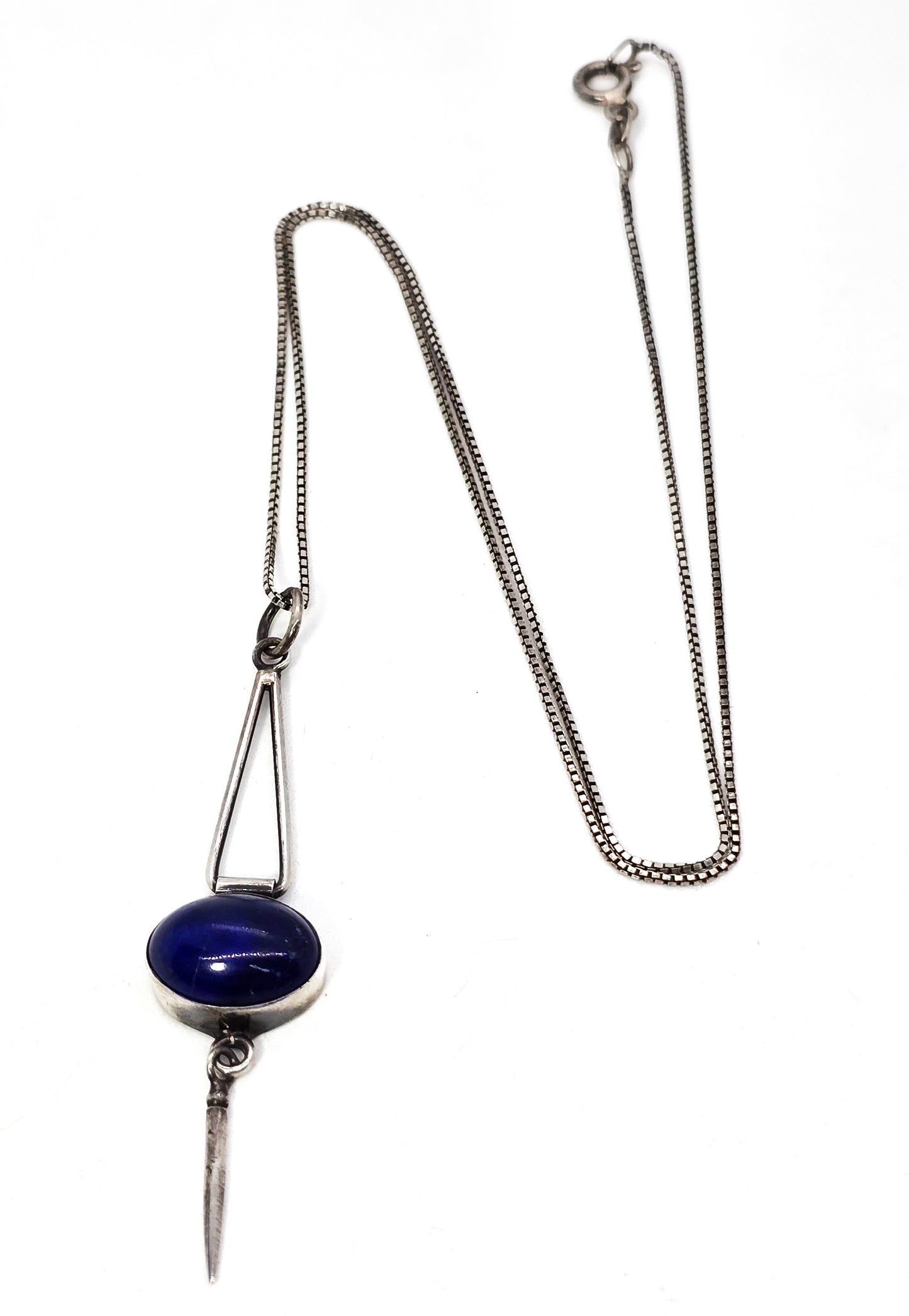 Geometric abstract lapis lazuli articulated sterling silver vintage pendant necklace