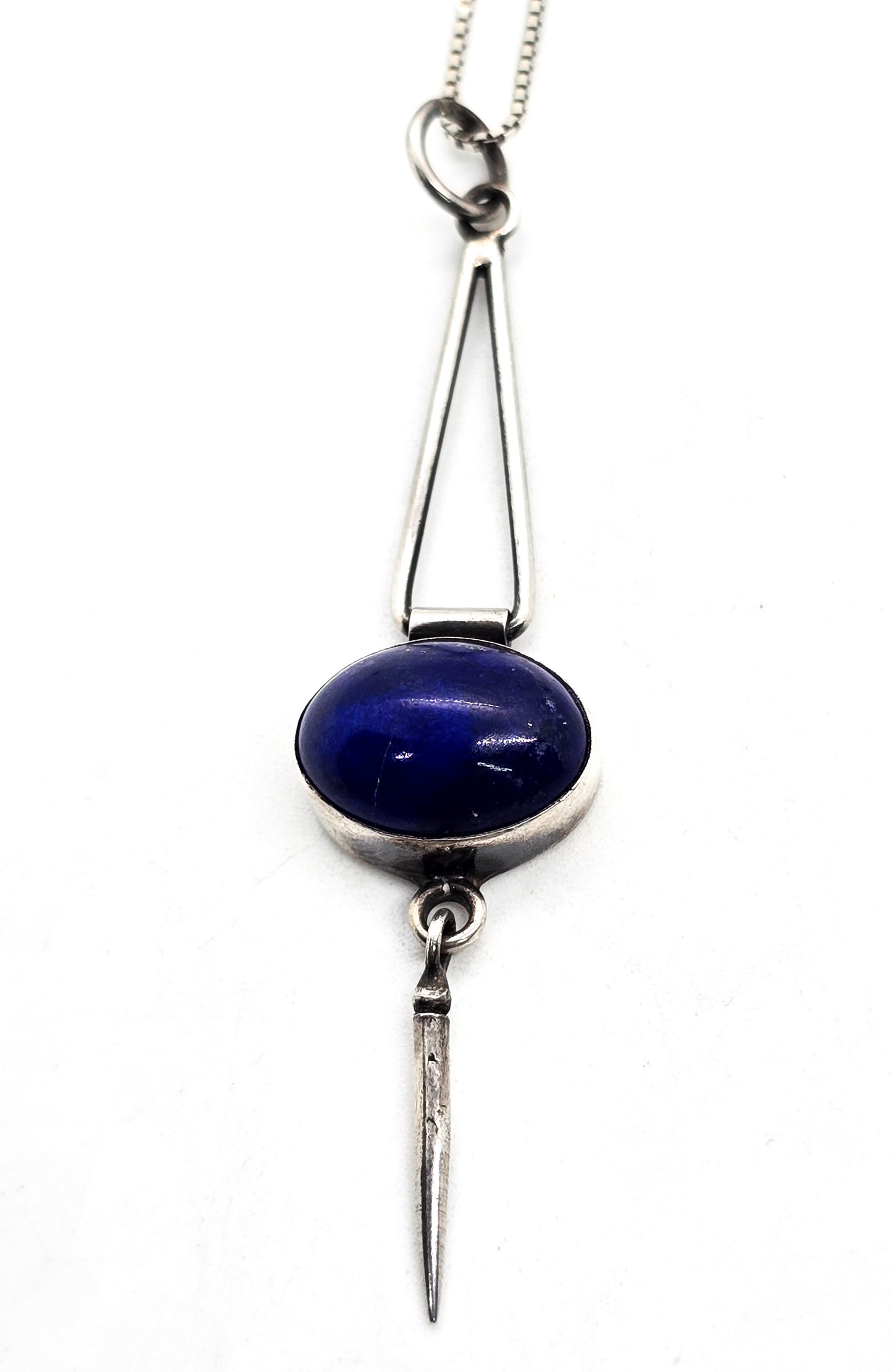 Geometric abstract lapis lazuli articulated sterling silver vintage pendant necklace