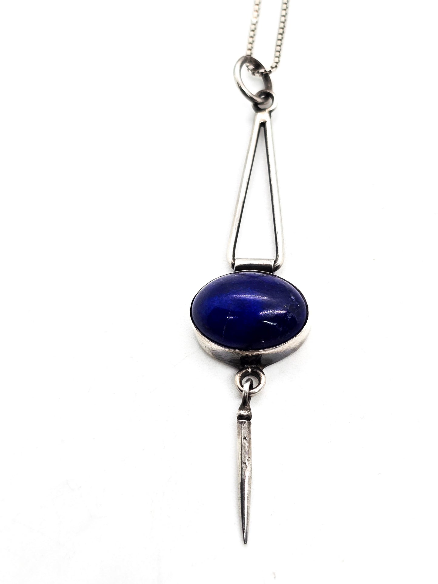 Geometric abstract lapis lazuli articulated sterling silver vintage pendant necklace