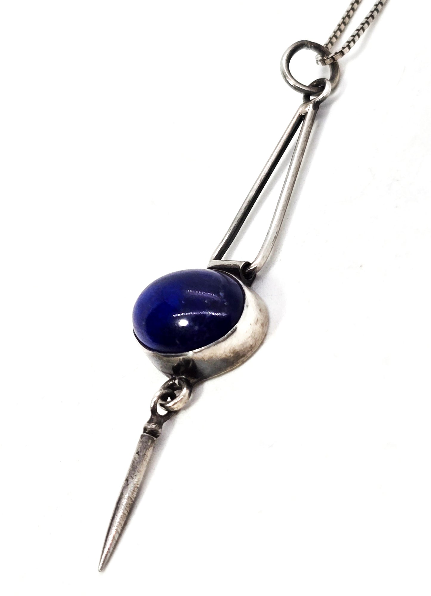 Geometric abstract lapis lazuli articulated sterling silver vintage pendant necklace