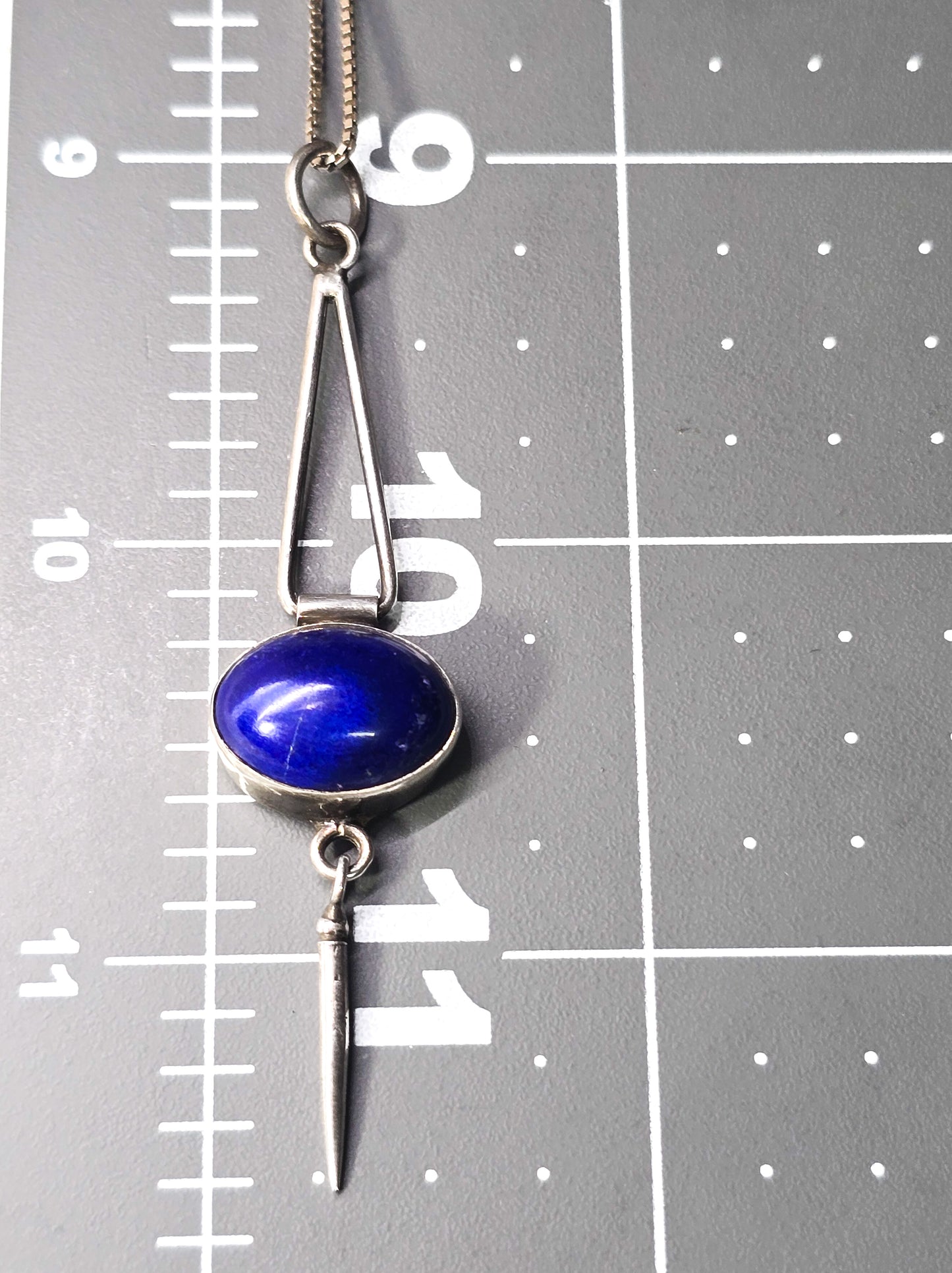 Geometric abstract lapis lazuli articulated sterling silver vintage pendant necklace