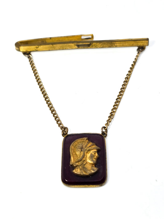Vintage 12k Yellow Gold Filled Tie Clip With Red Masonic Soldier Plaque Dangle for repair