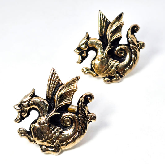 Swank Naga Sea Dragon vintage medieval mid century men's cuff links Wedding Groom