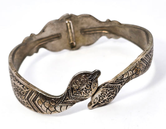 Double snake head vintage tribal hinged serpent mandala bangle bracelet