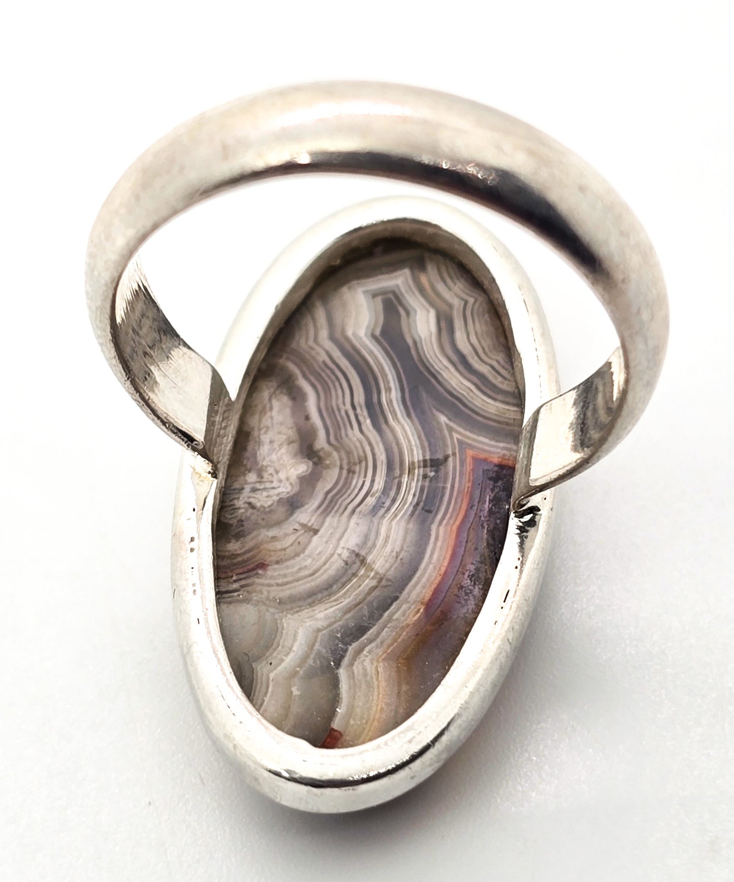 Mexican crazy lace agate large gemstone cab sterling silver ring size 8.5