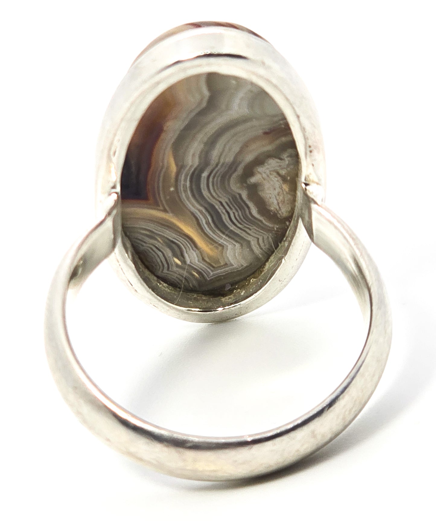 Mexican crazy lace agate large gemstone cab sterling silver ring size 8.5