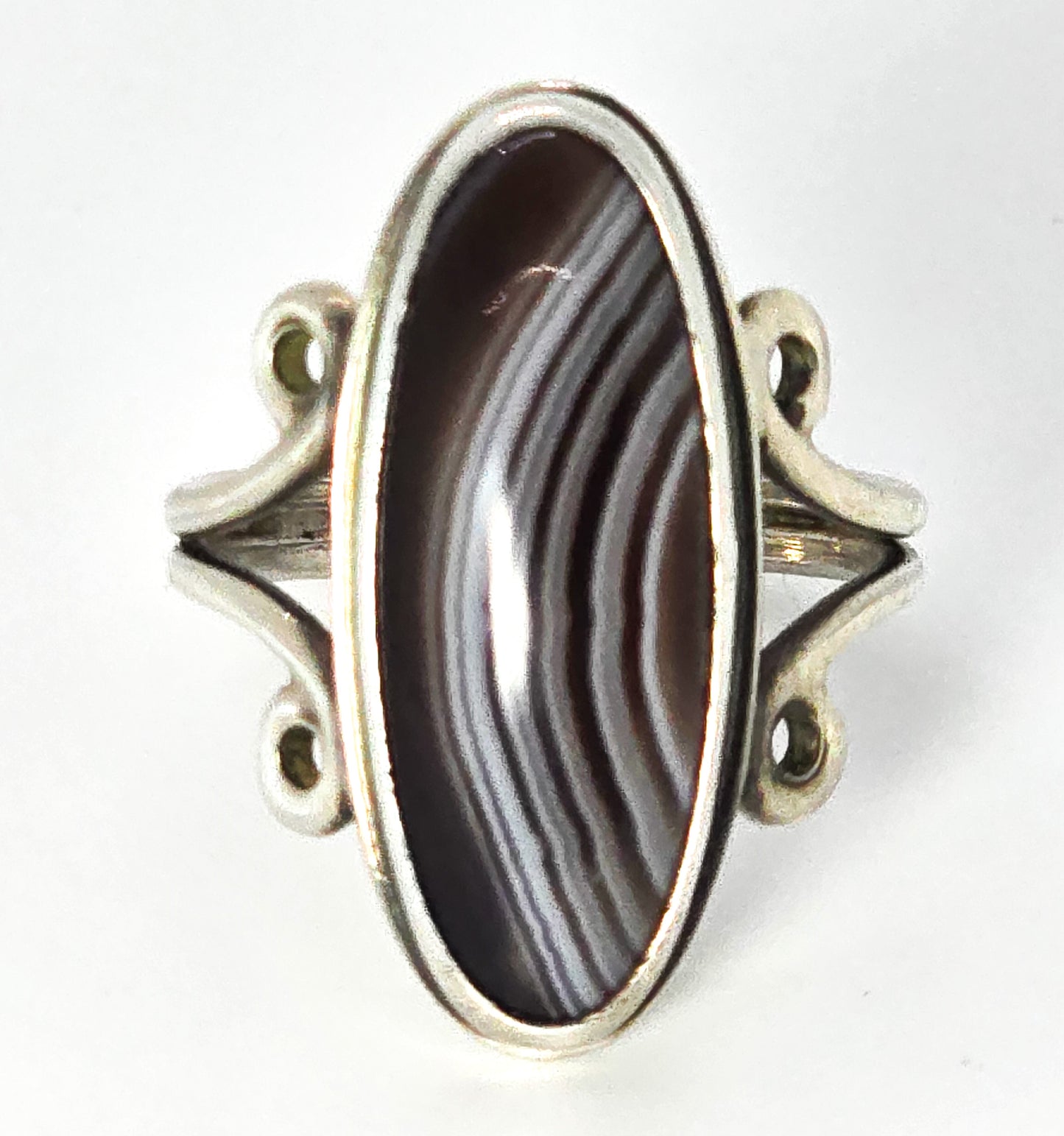 Native American Banded Agate David sterling silver split shank vintage ring size 6