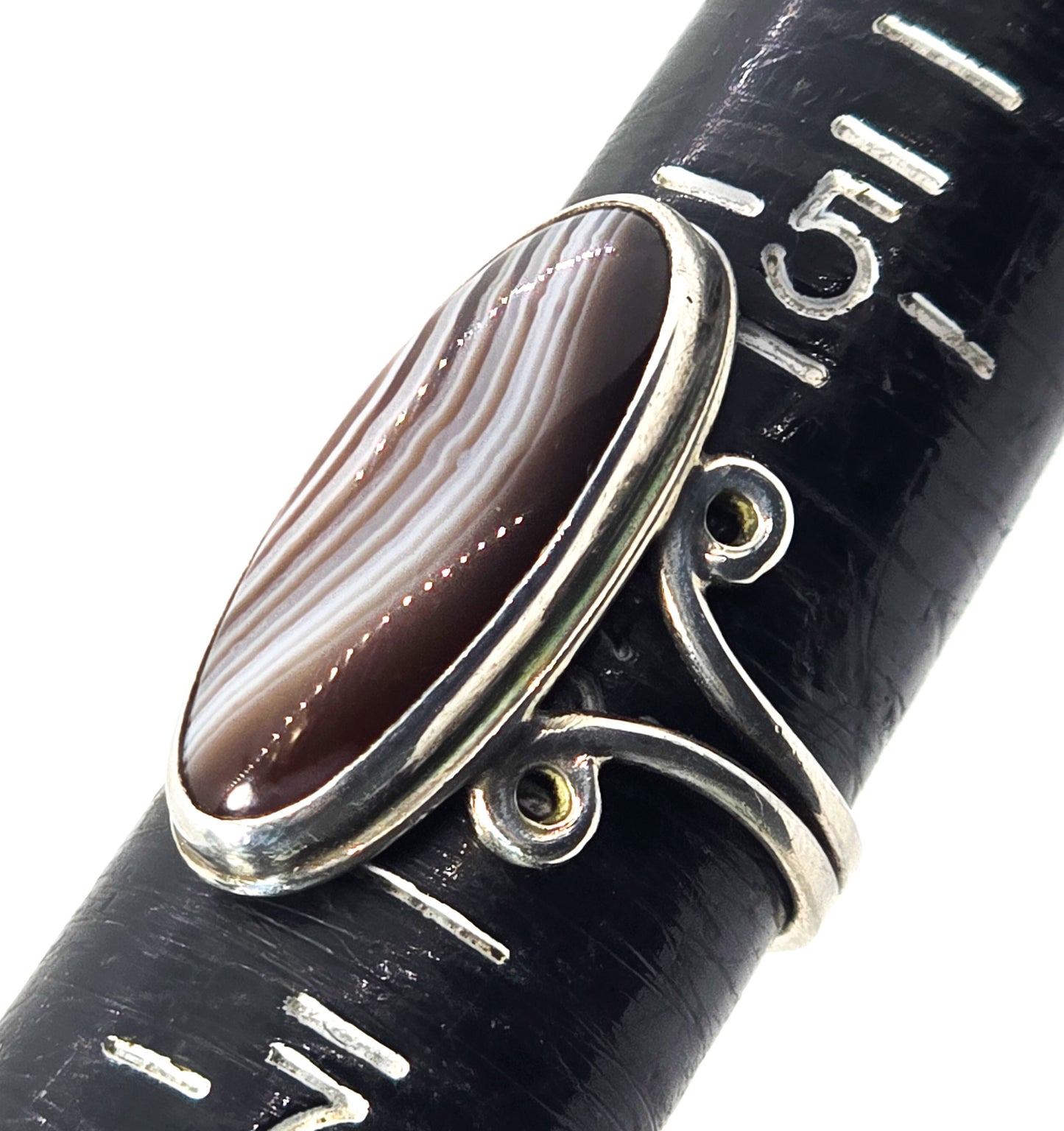 Native American Banded Agate David sterling silver split shank vintage ring size 6