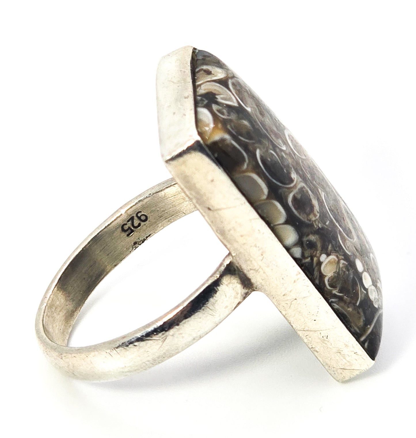 Turritella Agate fossil gemstone sterling silver ring size 6 and 1/2