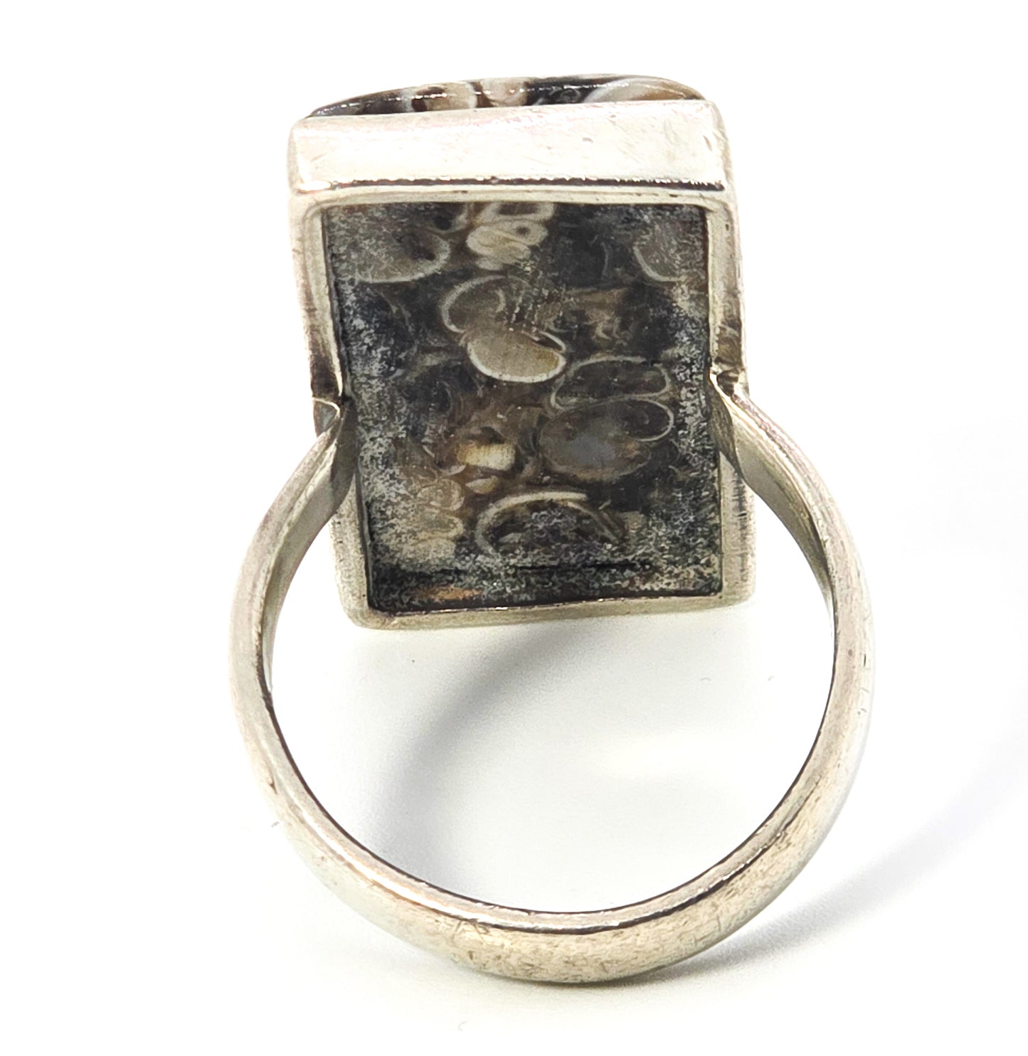 Turritella Agate fossil gemstone sterling silver ring size 6 and 1/2