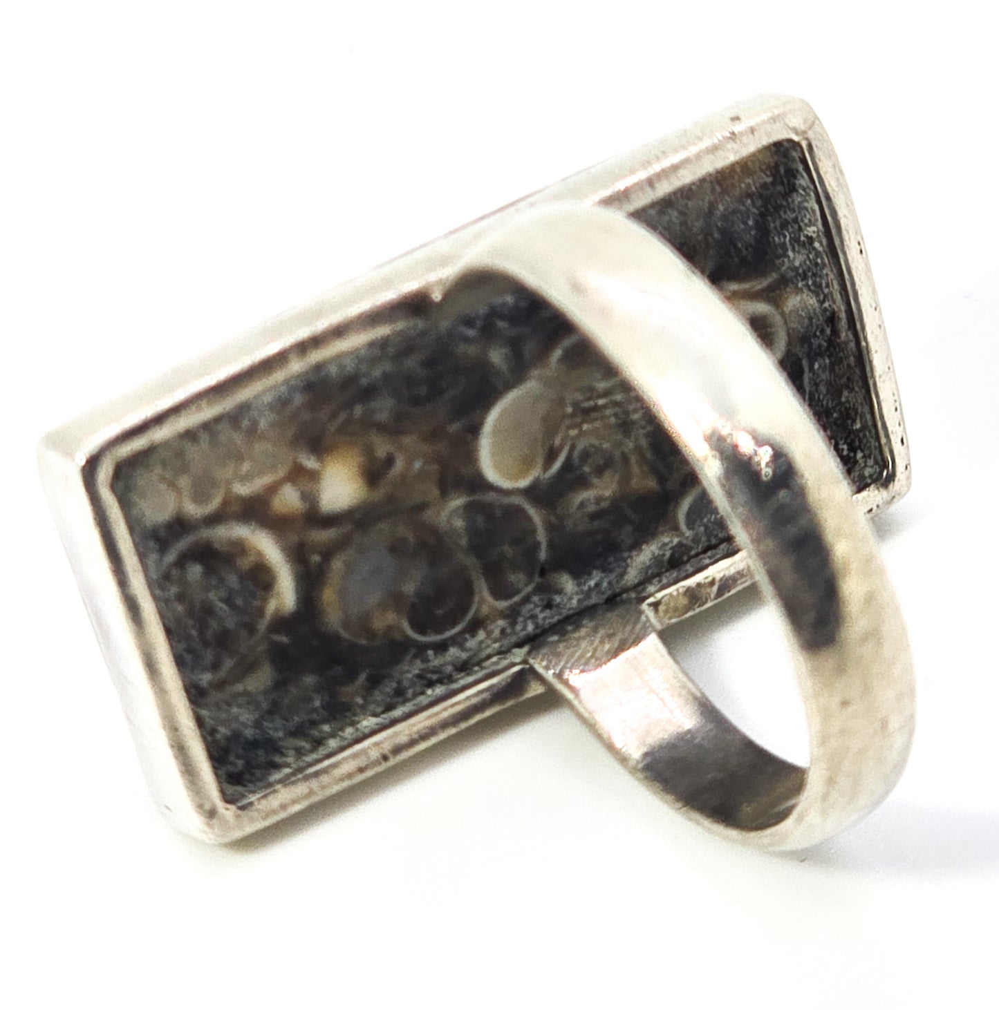 Turritella Agate fossil gemstone sterling silver ring size 6 and 1/2