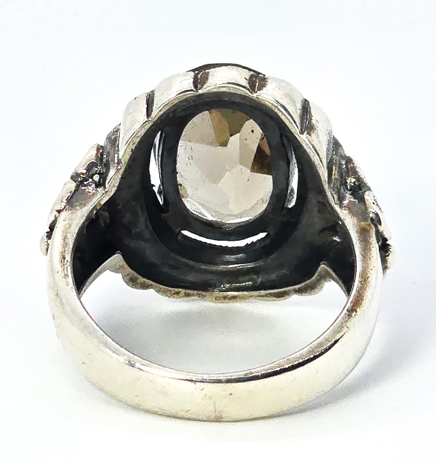 Smokey Quartz 5.9ct CNA gemstone marcasite large sterling silver ring size 8