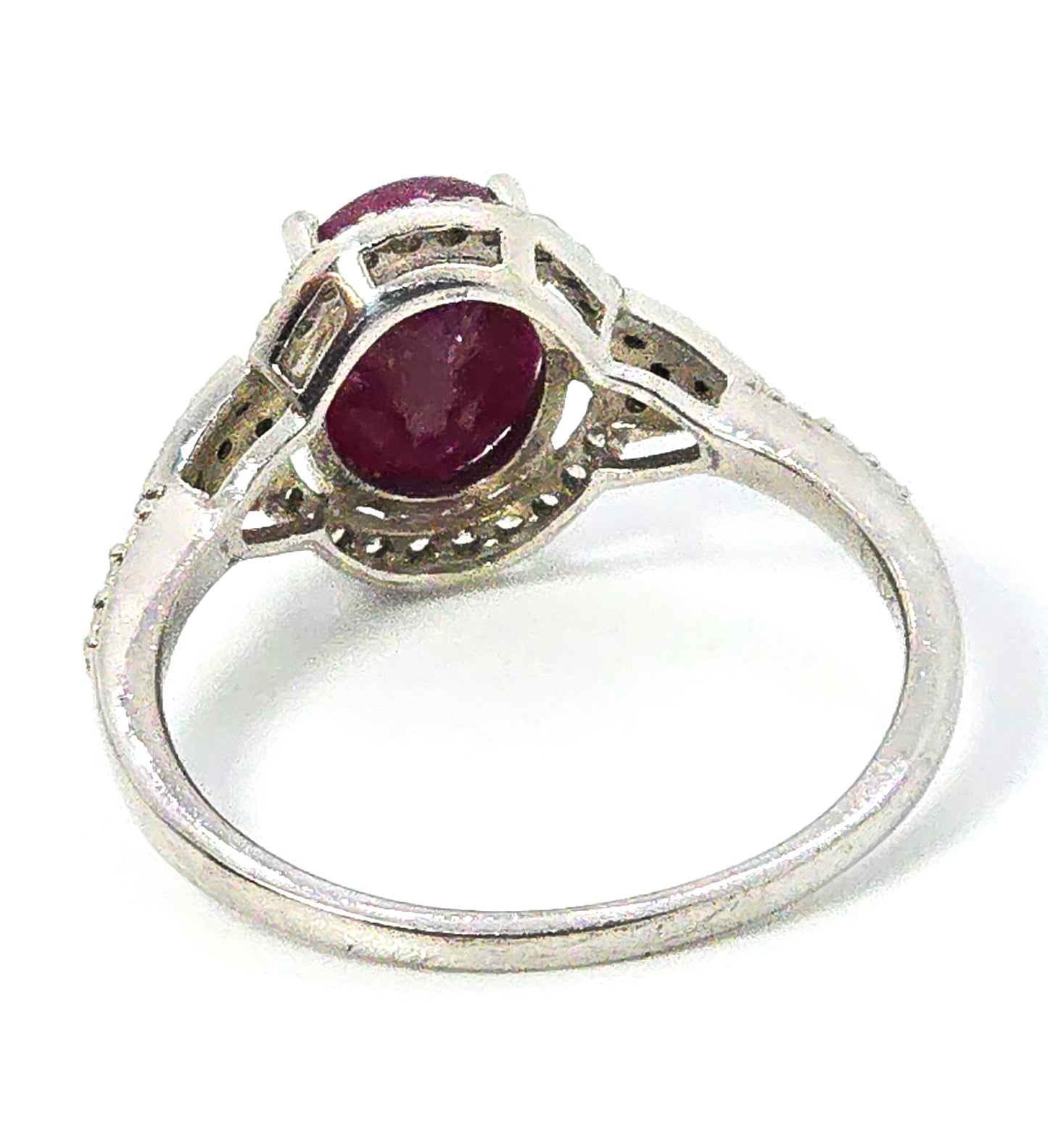 DK Red ruby 2.8ct with quartz halo rhodium over sterling silver JTV ring size 8