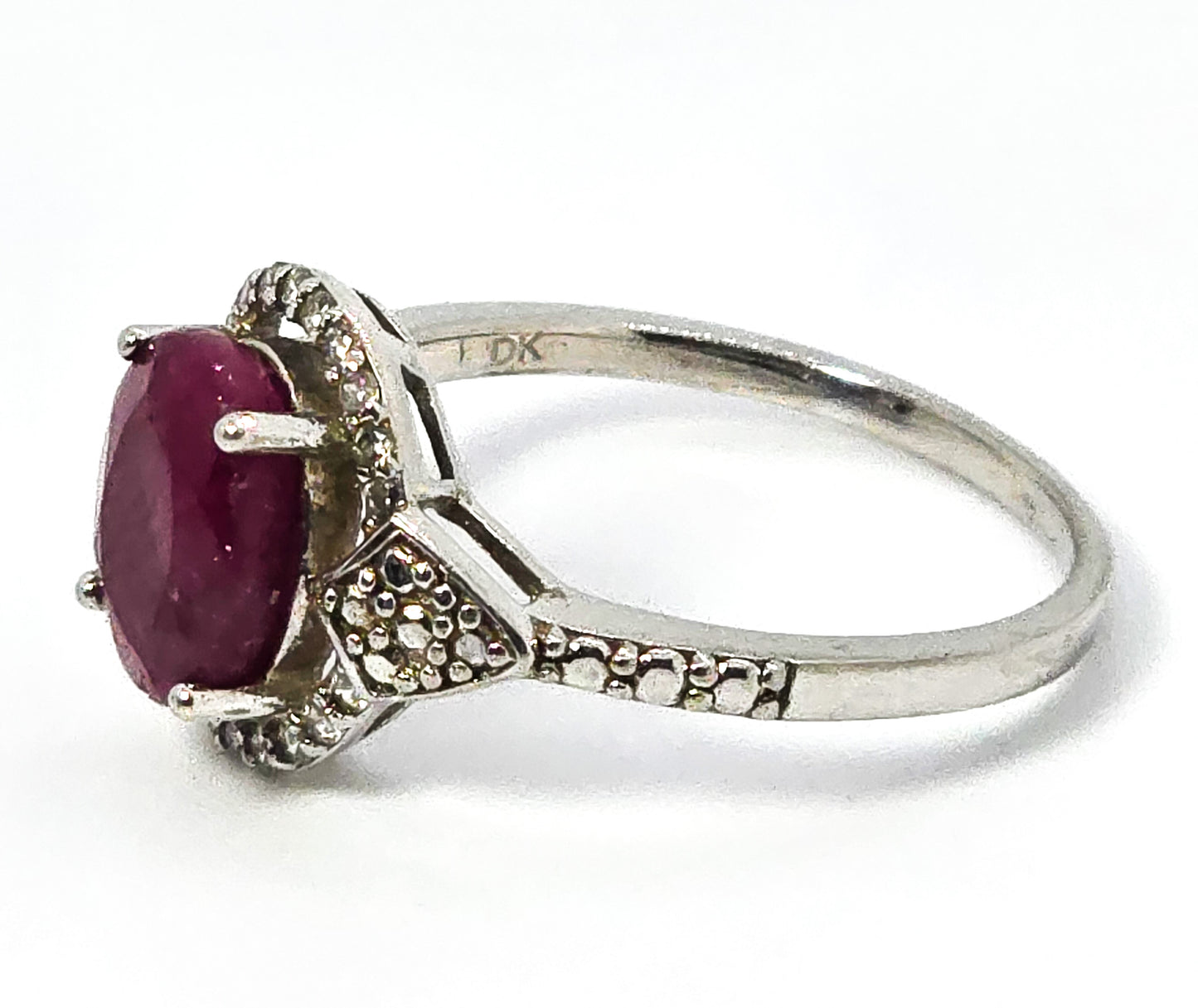 DK Red ruby 2.8ct with quartz halo rhodium over sterling silver JTV ring size 8