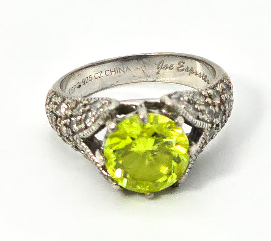 Espo Joseph Esposito 2 ct green and white pave Cubic Zirconia CZ sterling silver ring size 4