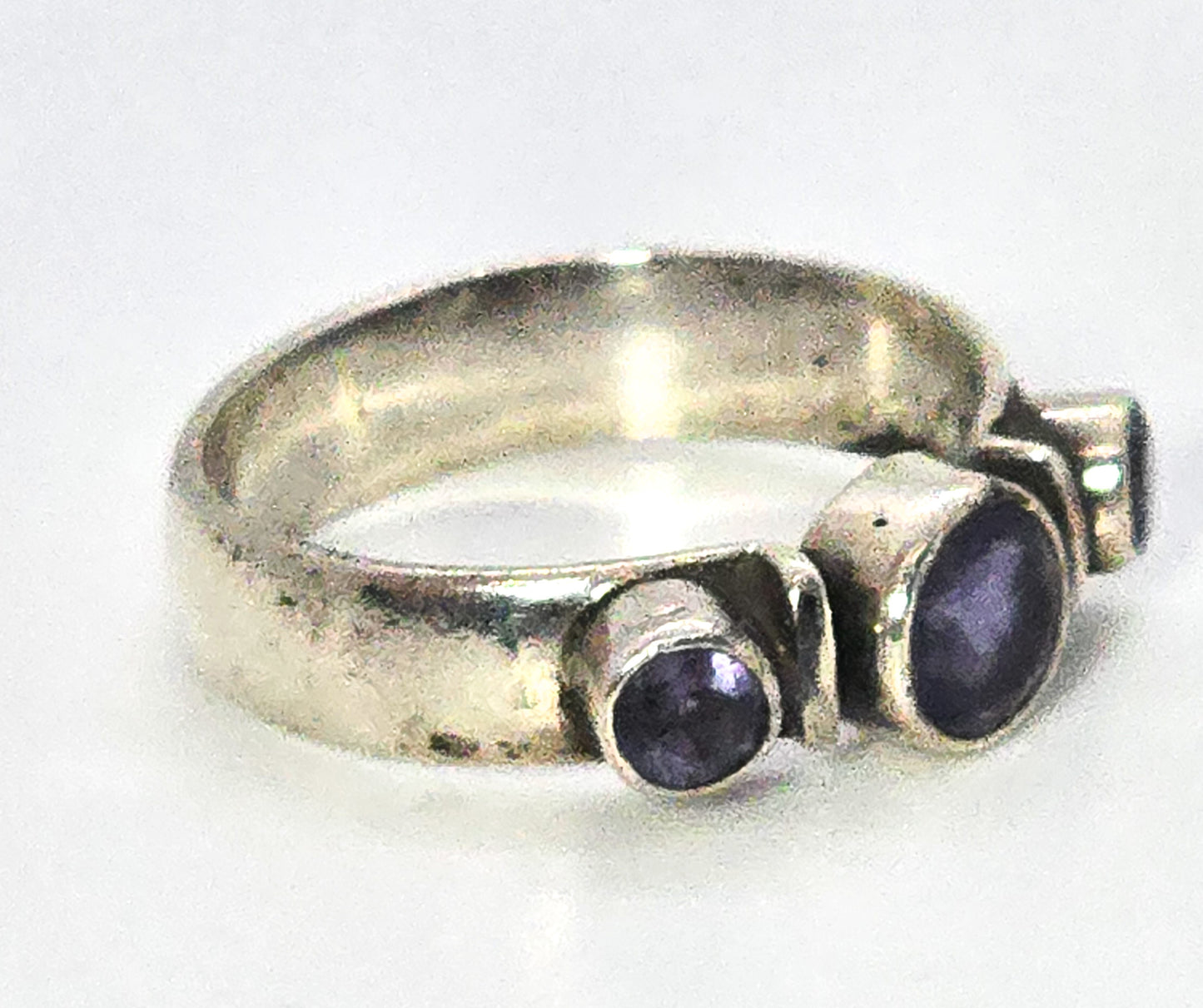 Tanzanite three stone thick solid sterling silver boho gemstone ring band size 9