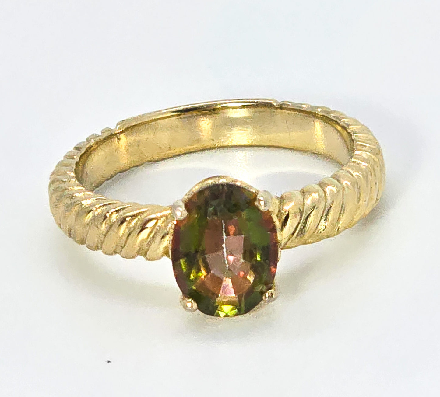 Mystic Topaz 2ct Gem Stone King GSK vermeil gold over sterling silver solitaire ring size 9