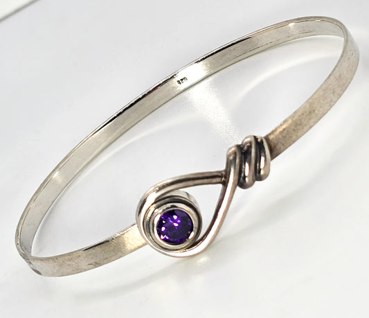 Purple Cubic Zirconia sterling silver twisted hoop interlocking gemstone bracelet