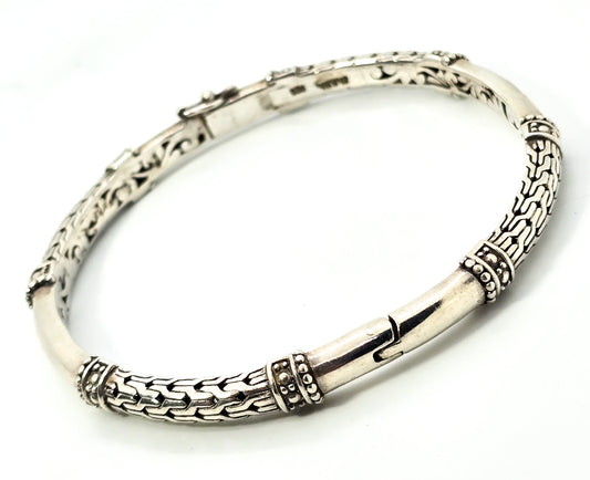 Sarda Sterling Silver Dragon Bone Chain and Link hinged signed bangle bracelet