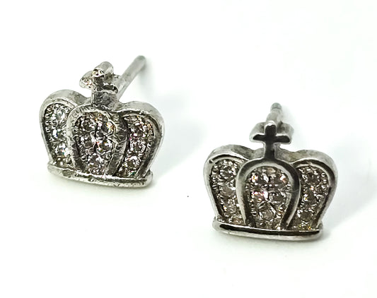 Royal Crown CZ Cubic Zirconia studded sterling silver stud earrings
