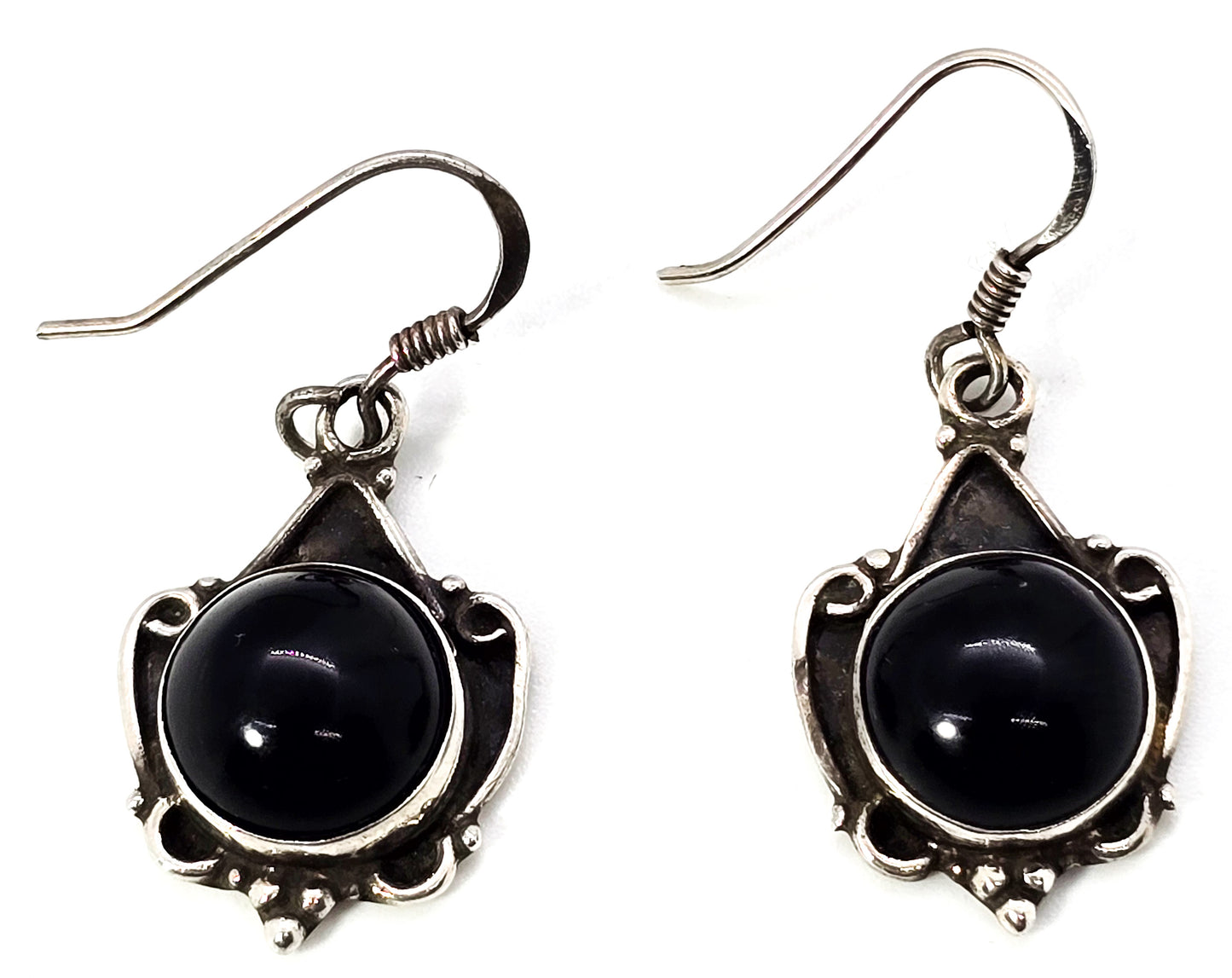 Black onyx retro vintage drop sterling silver black and silver earrings