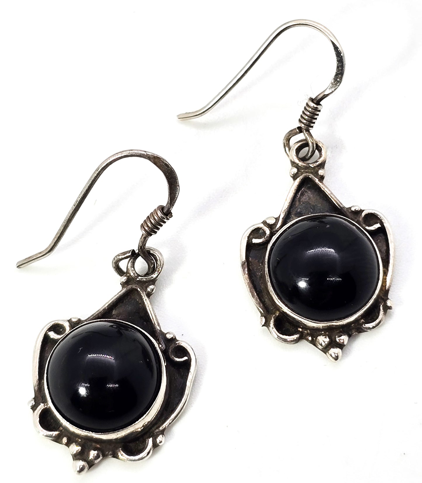 Black onyx retro vintage drop sterling silver black and silver earrings