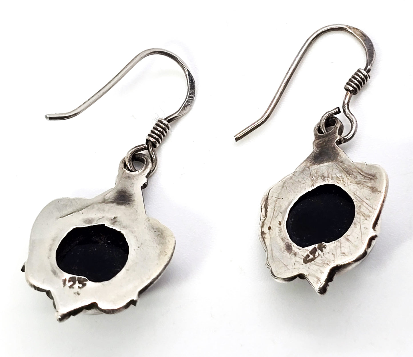 Black onyx retro vintage drop sterling silver black and silver earrings