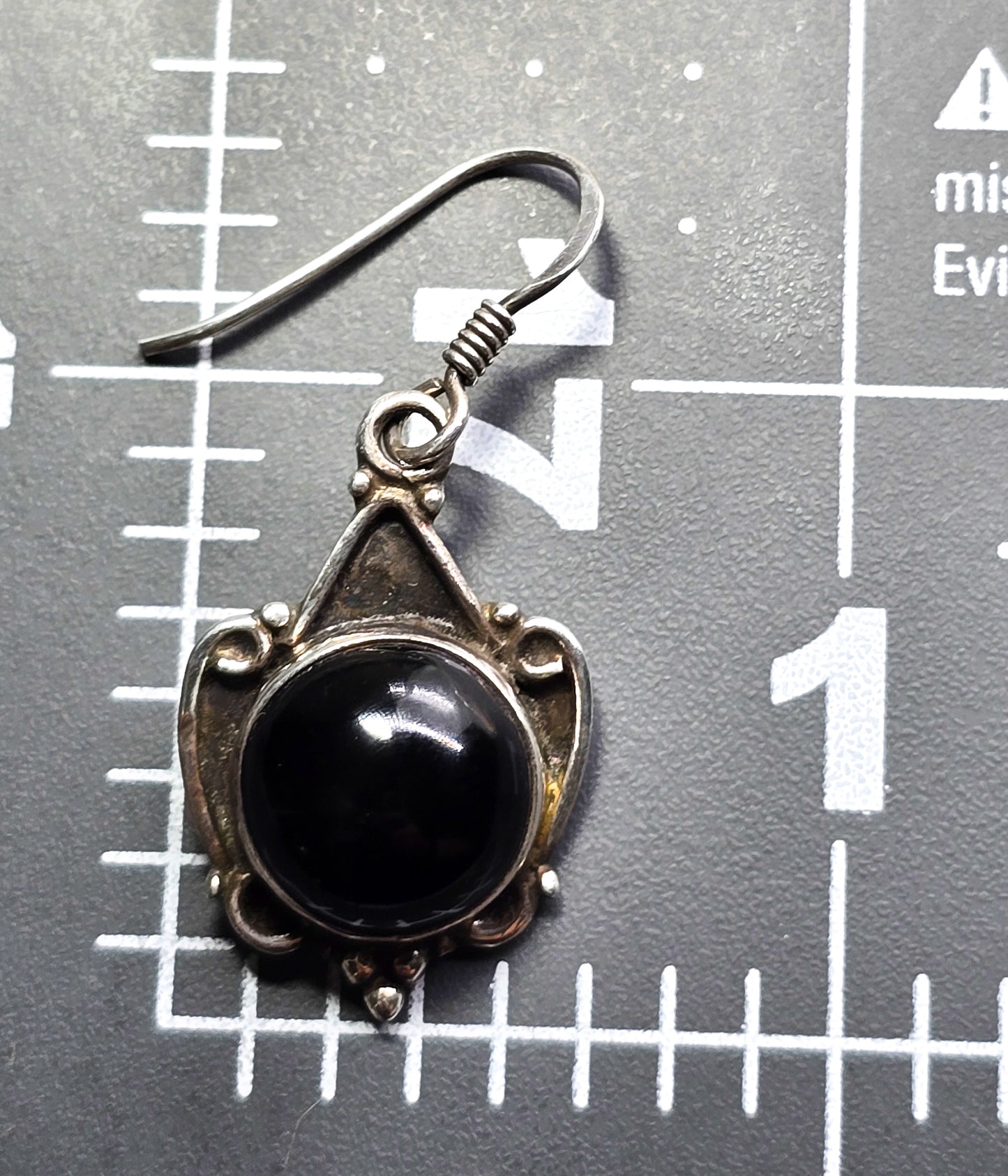 Black onyx retro vintage drop sterling silver black and silver earrings